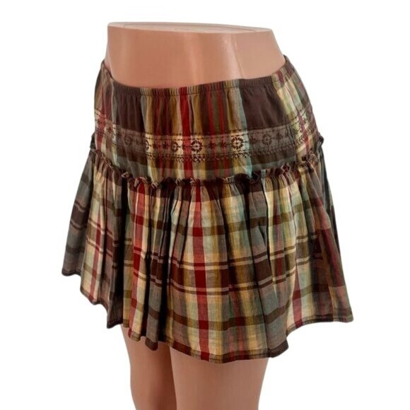 Vintage Old Navy Pink Plaid Tiered Ruffle Hem Mini Skirt - Picture 10 of 13